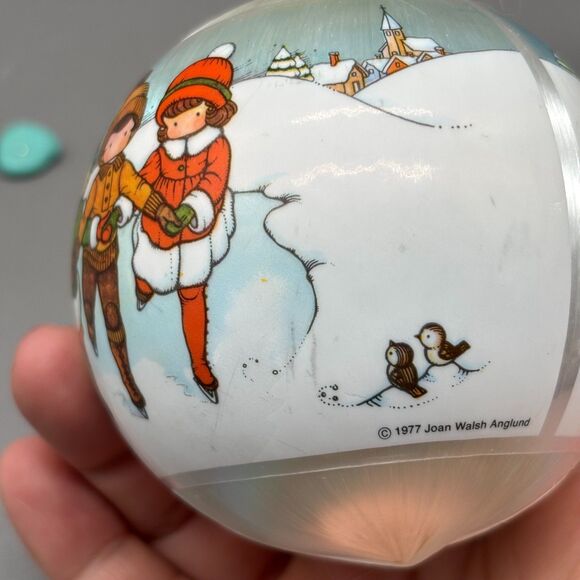Joan Walsh Anglund Christmas Ornament 1980 Satin Ball Ice Skaters Winter Scene - Picture 4 of 11